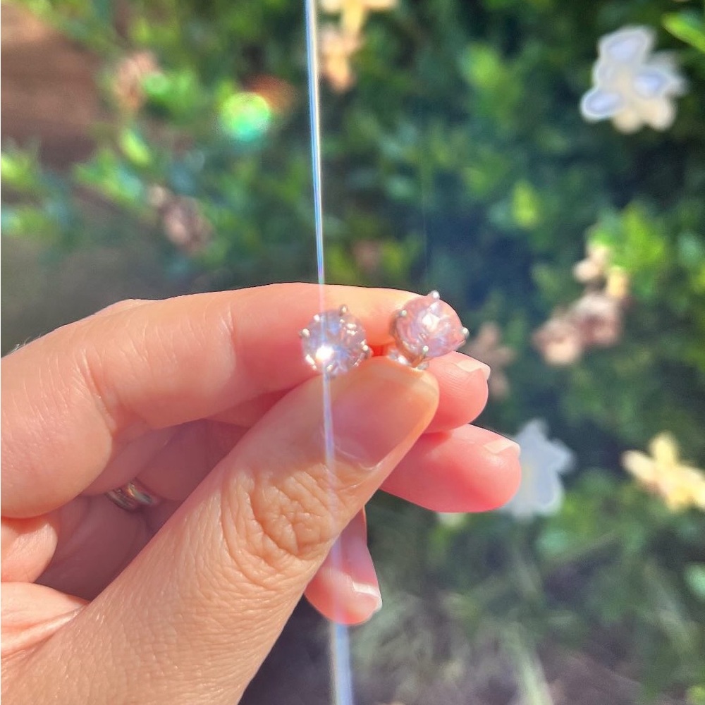 Sterling Silver Pink Morganite Round cut, 8mm Studs